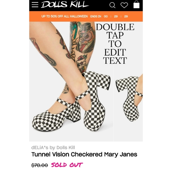 Delias Dolls Kill Tunnel Vision Checkered Mary Jane Heel 10 Black White - Picture 9 of 12